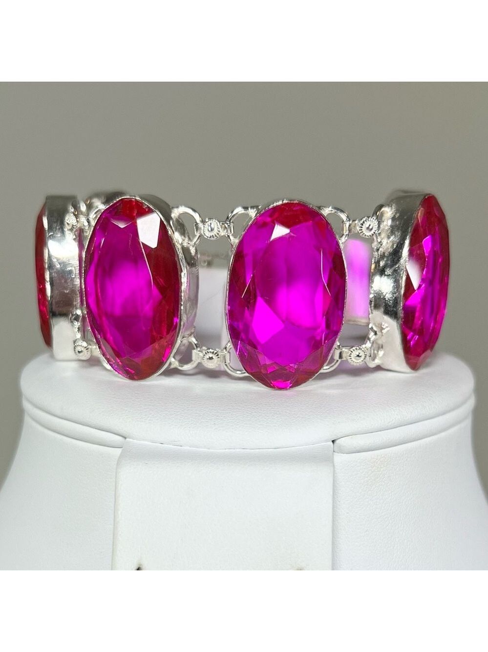 Faceted Pink Ovals 925 Large Bracelet